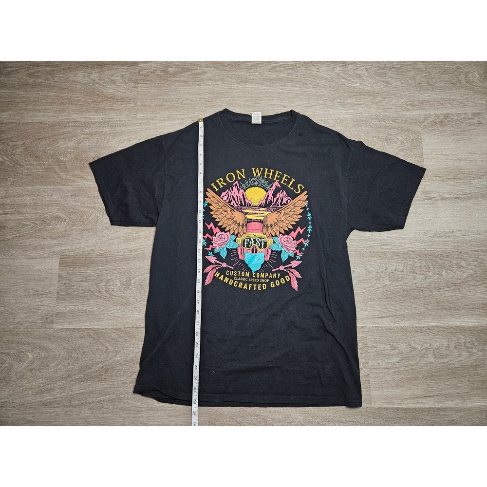 Iron Wheels Custom Motorcycle Bike Company Graphic T-Shirt Black Mens L Style - Picture 5 of 5